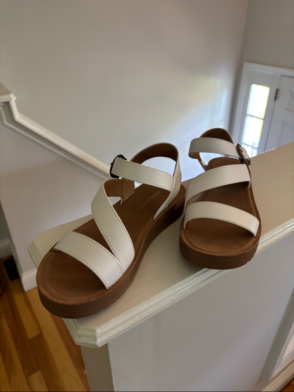 Solanz Women's White Sandals - Casual Summer Comfort - Size 8.5 US